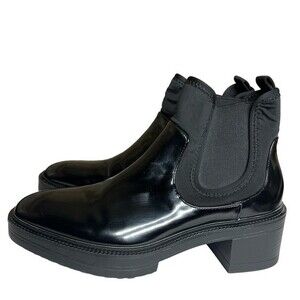 Zara Chelsea Lug Sole Chunky Heel Platform Ankle Boot Black Size 39 US 8